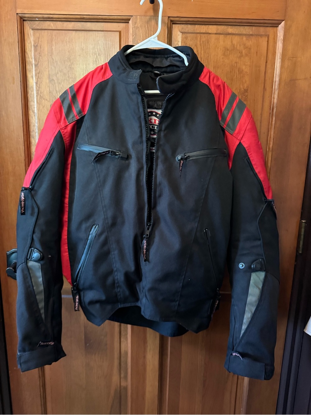 Men's Black & Red Viking Motorcycle Jacket Sz L